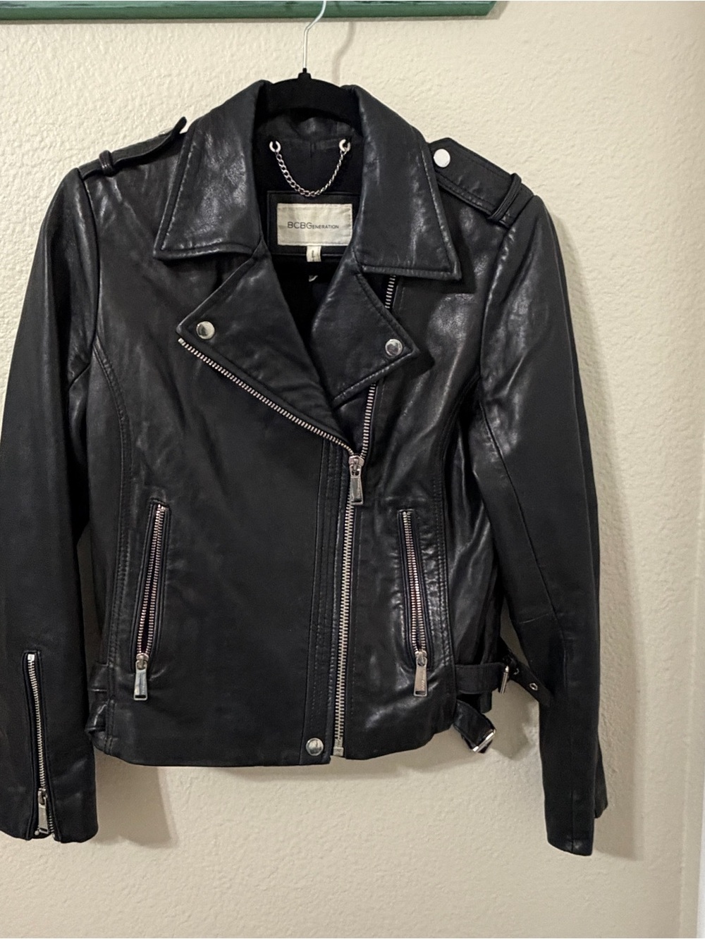 BCBGeneration Black Leather Asymmetrical Moto Jacket